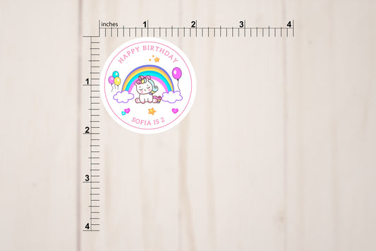 Happy Birthday Unicorn Rainbow Round Stickers