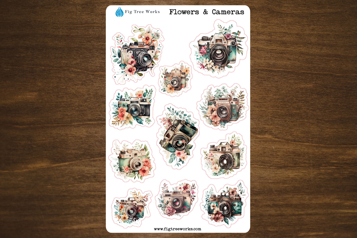 Flowers and Cameras Sticker Sheet