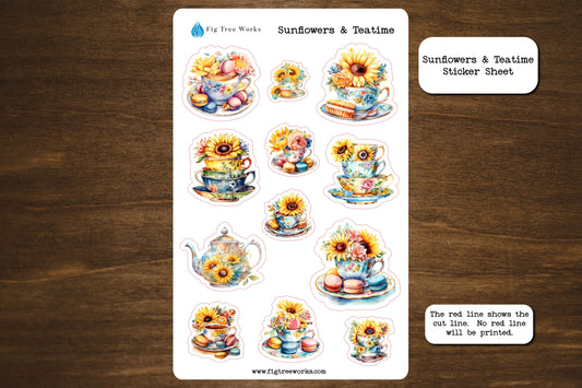 Sunflowers and Teatime Sticker Sheet