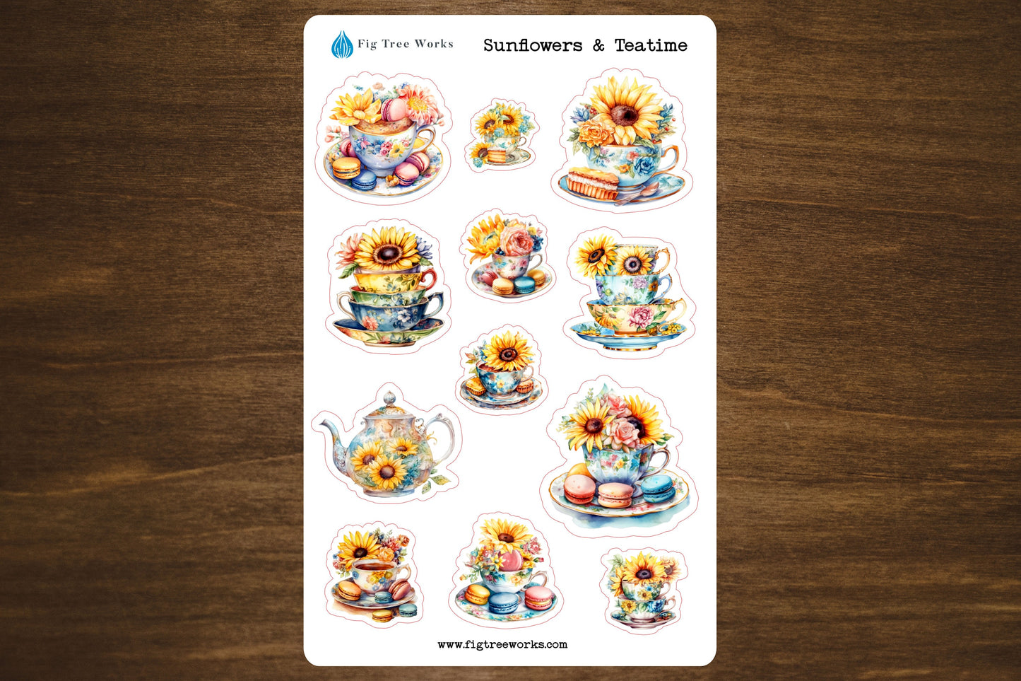 Sunflowers and Teatime Sticker Sheet