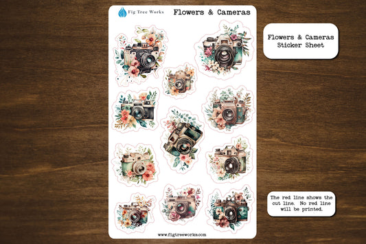 Flowers and Cameras Sticker Sheet