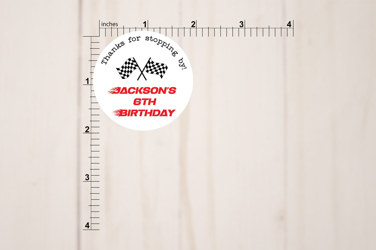 Racing Flag Birthday Round Stickers With Custom Name and Age