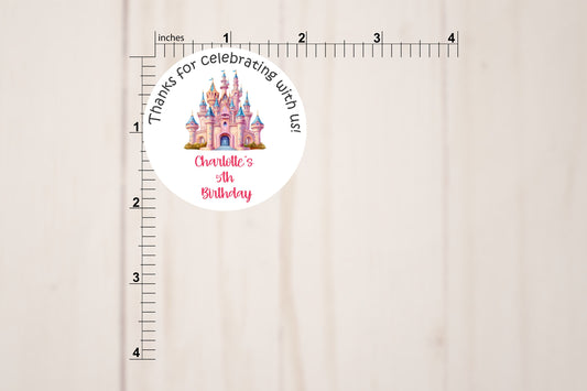 Princess Birthday Round Stickers With Custom Name and Age