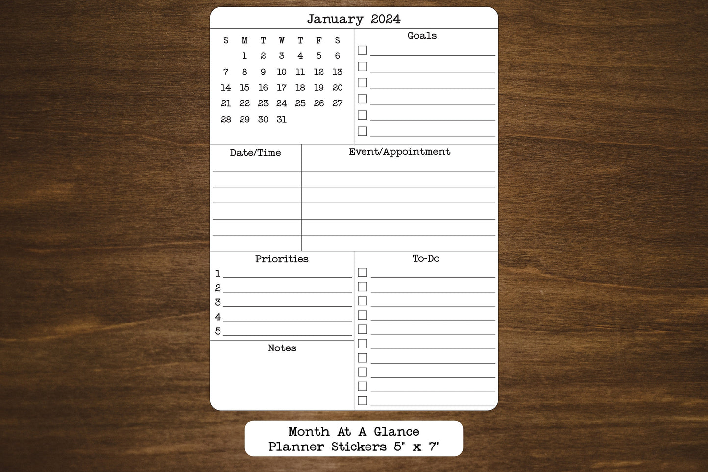 Month At A Glance Calendar Stickers