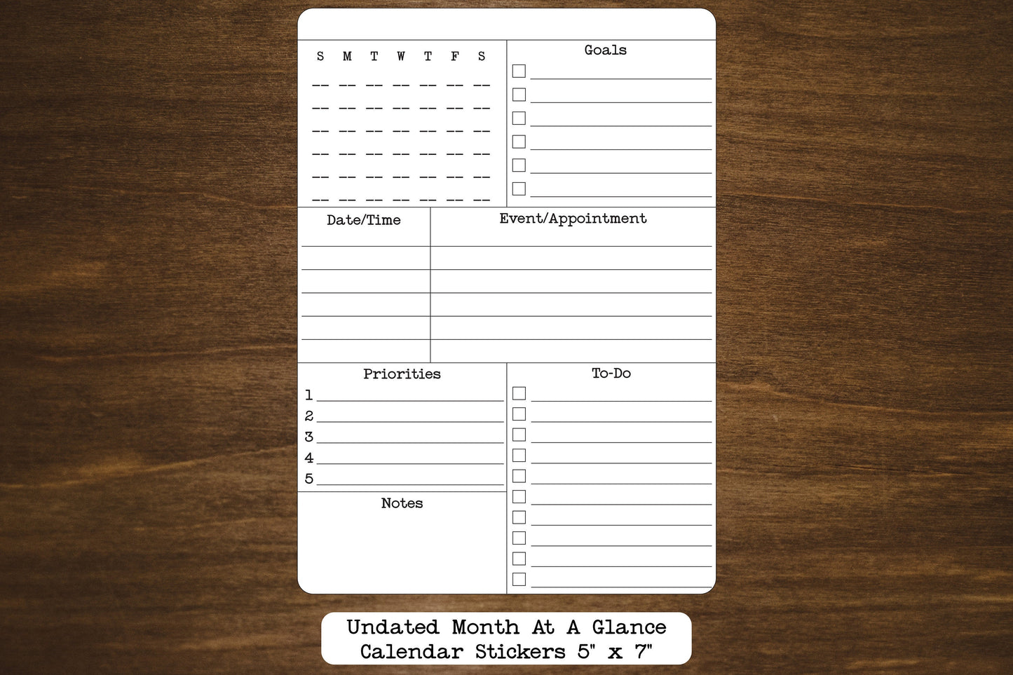 Undated Month At A Glance Calendar Stickers