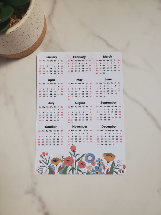 Year At A Glance Calendar Sticker - Wildflowers Design