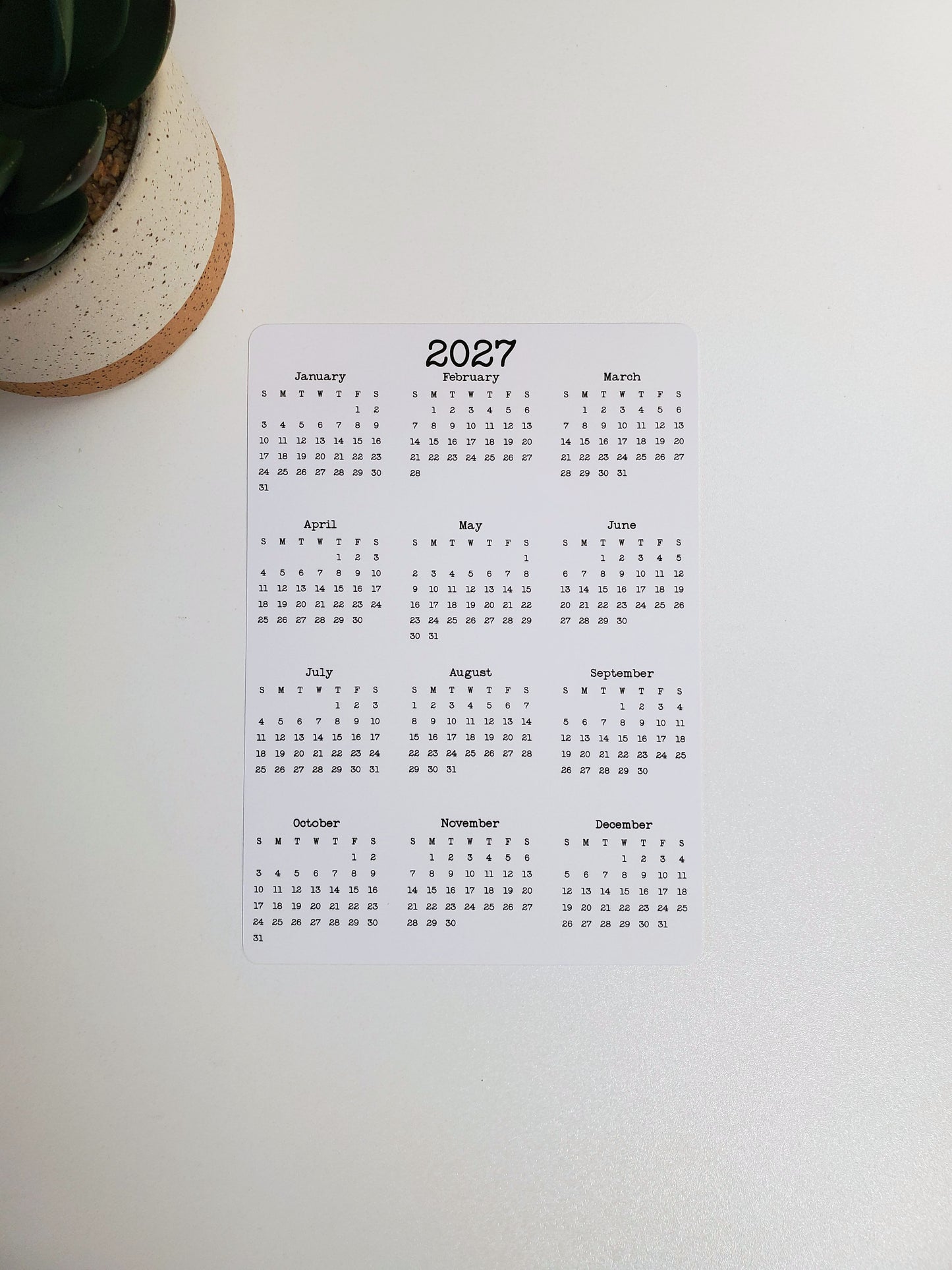 Year At A Glance Cardstock Calendar 5" x 7"