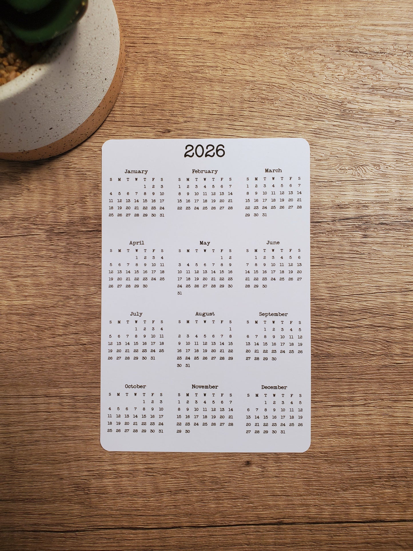 Double Sided Year At A Glance Cardstock Calendar With 2 Years 4" x 6"