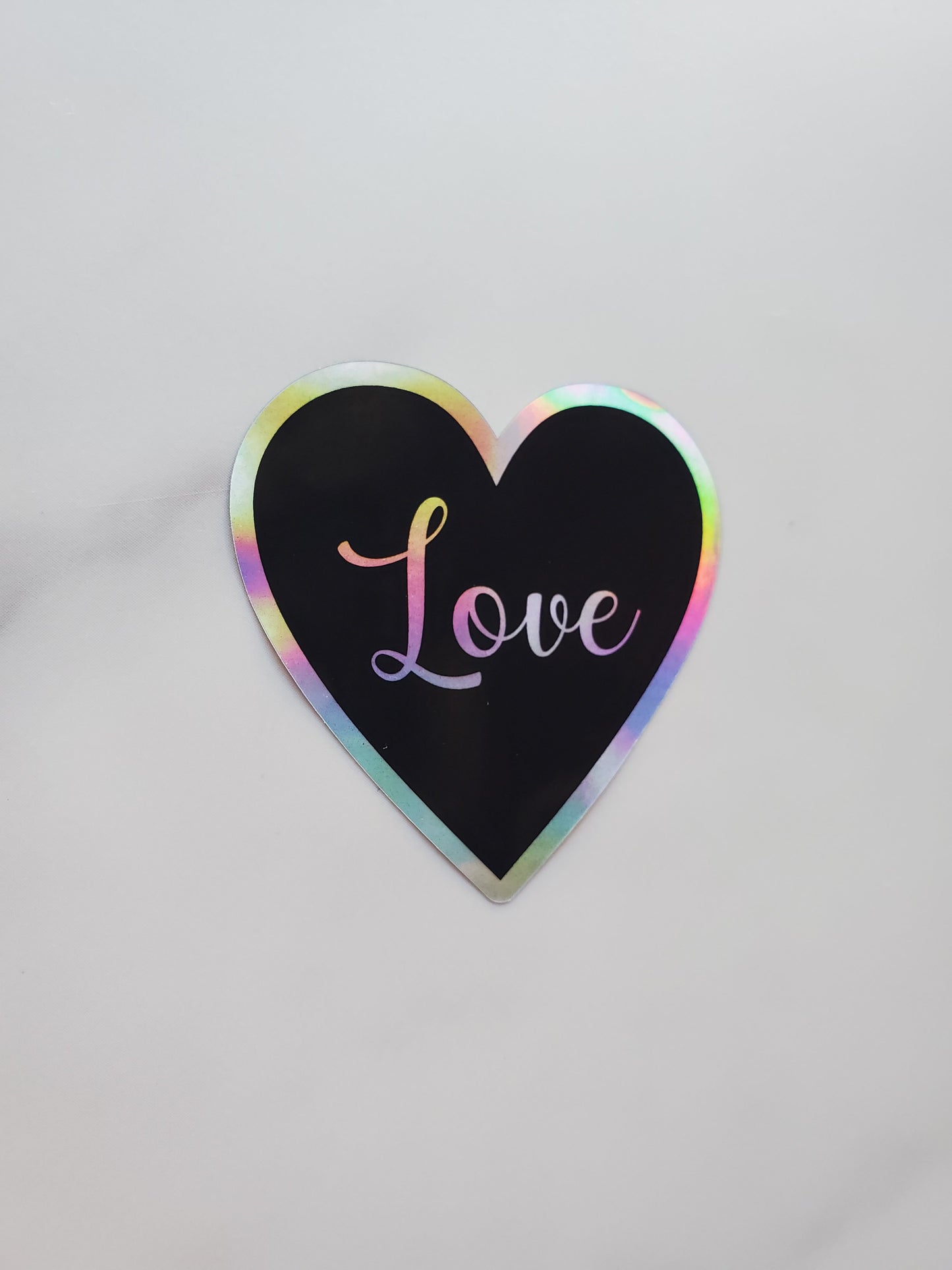 Heart With Love Text Holographic Vinyl Sticker