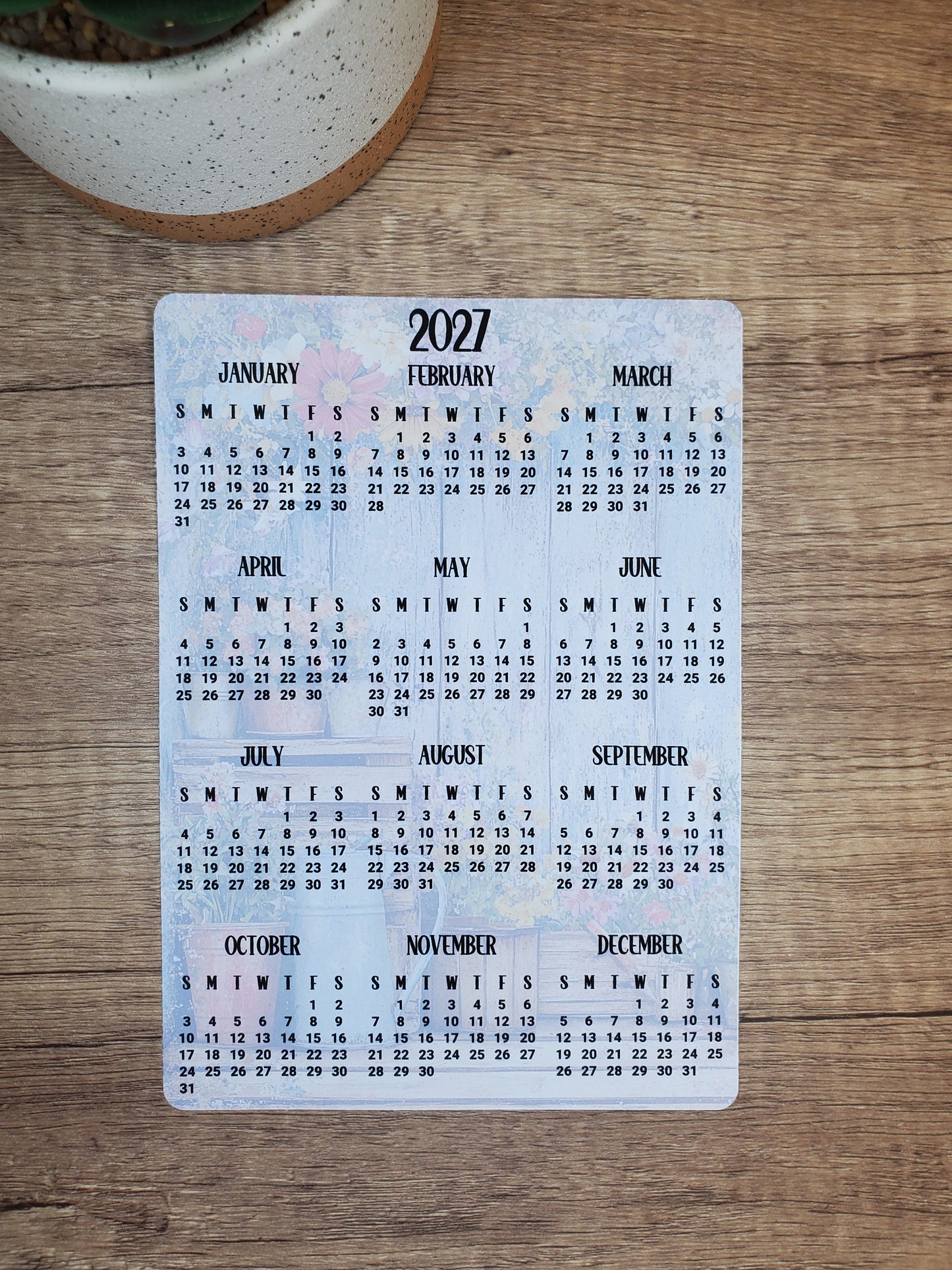 Year At A Glance Calendar Sticker Rustic and Flowers Design