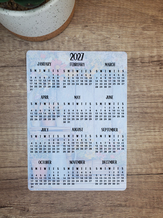Year At A Glance Calendar Sticker Rustic and Flowers Design