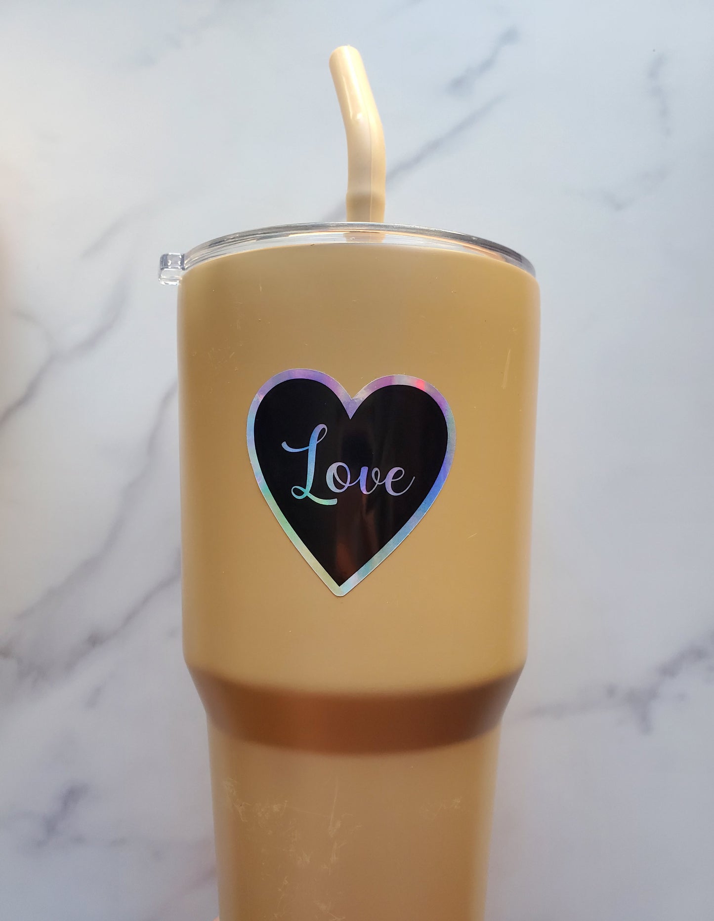 Heart With Love Text Holographic Vinyl Sticker