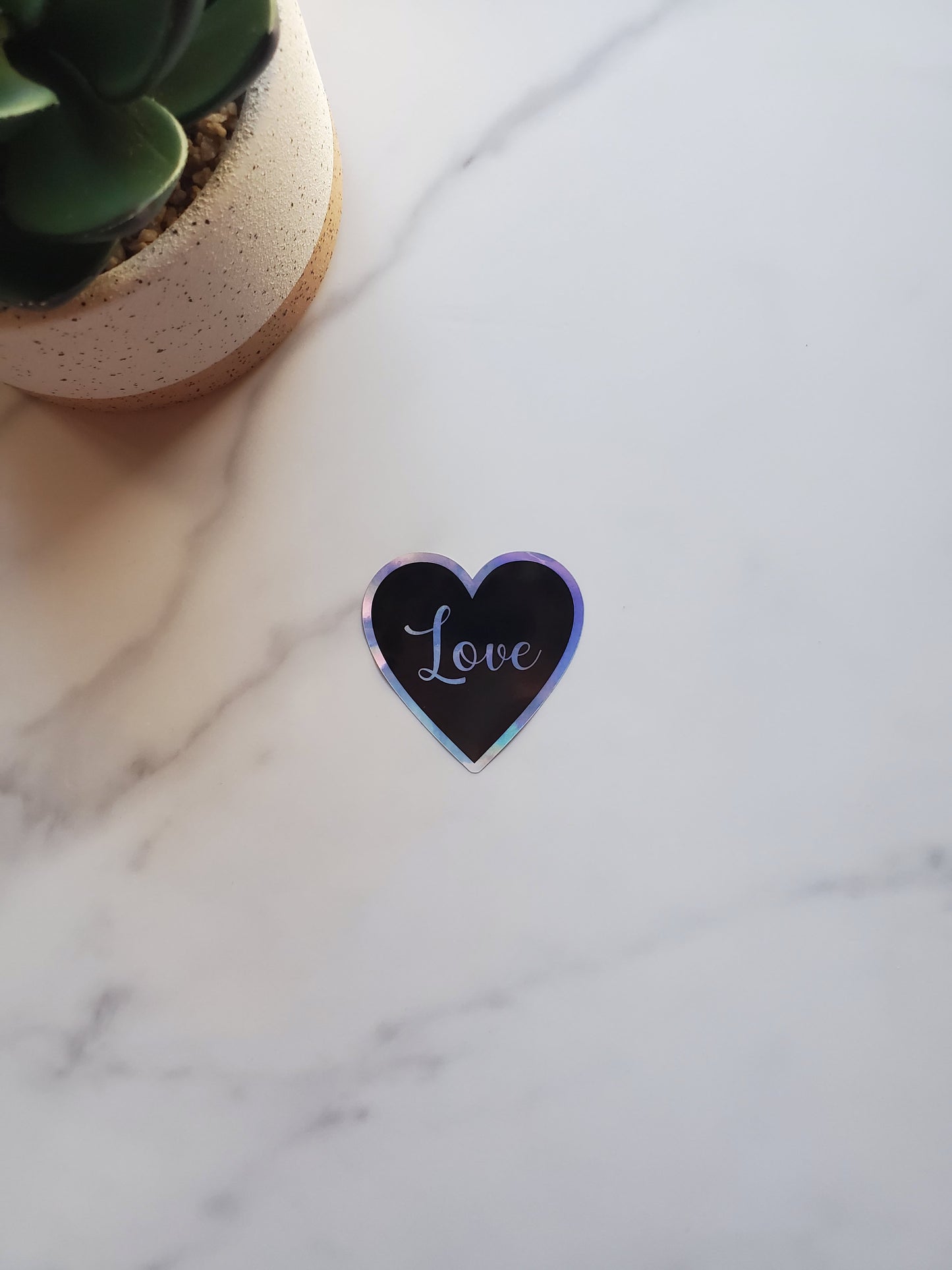 Heart With Love Text Holographic Vinyl Sticker