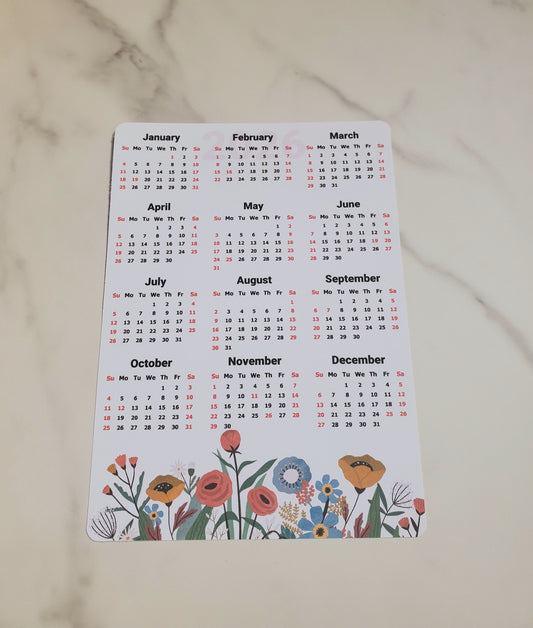 Year At A Glance Calendar Sticker - Wildflowers Design