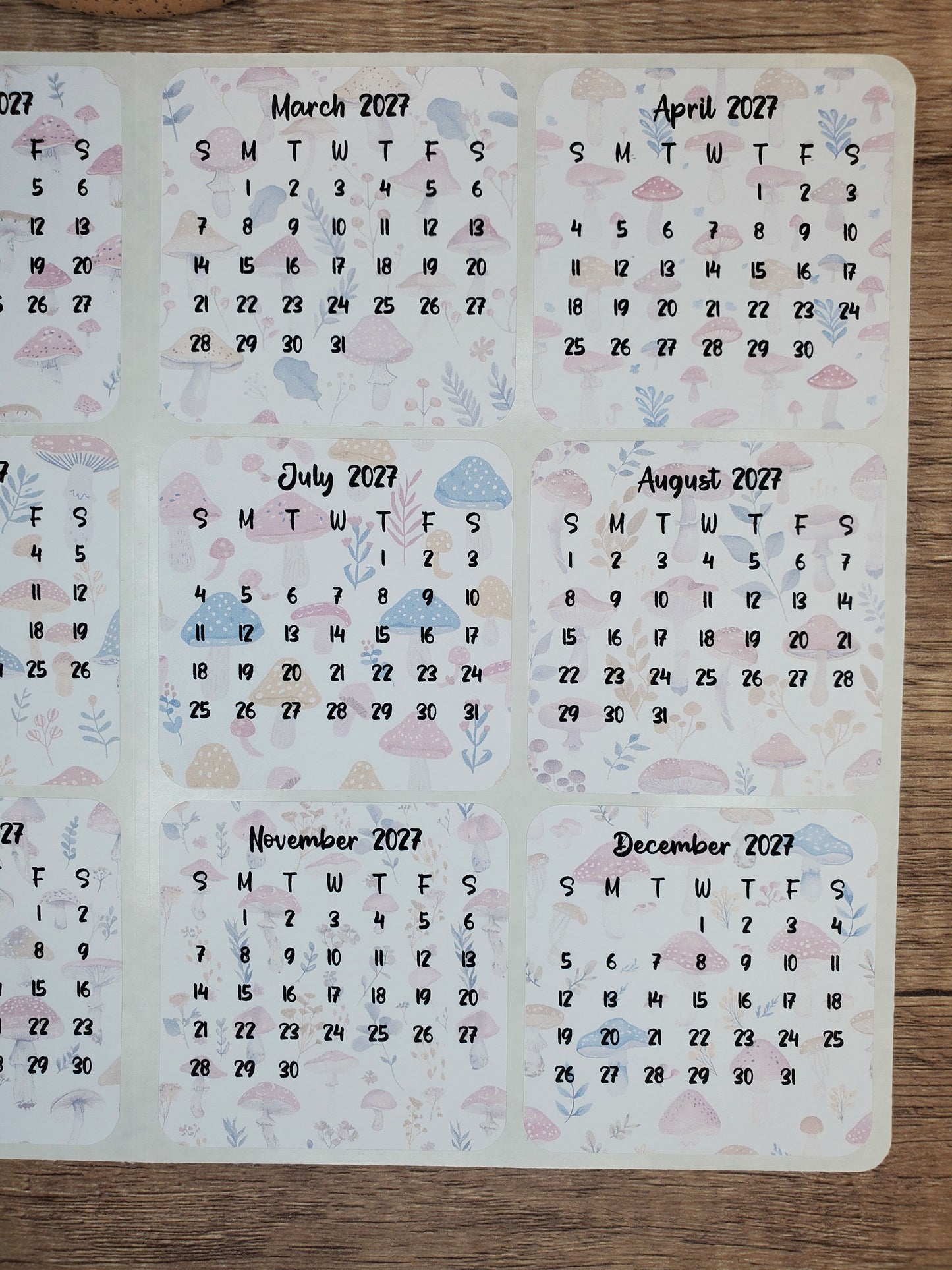 Mini Calendar Stickers with Mushrooms - Style E