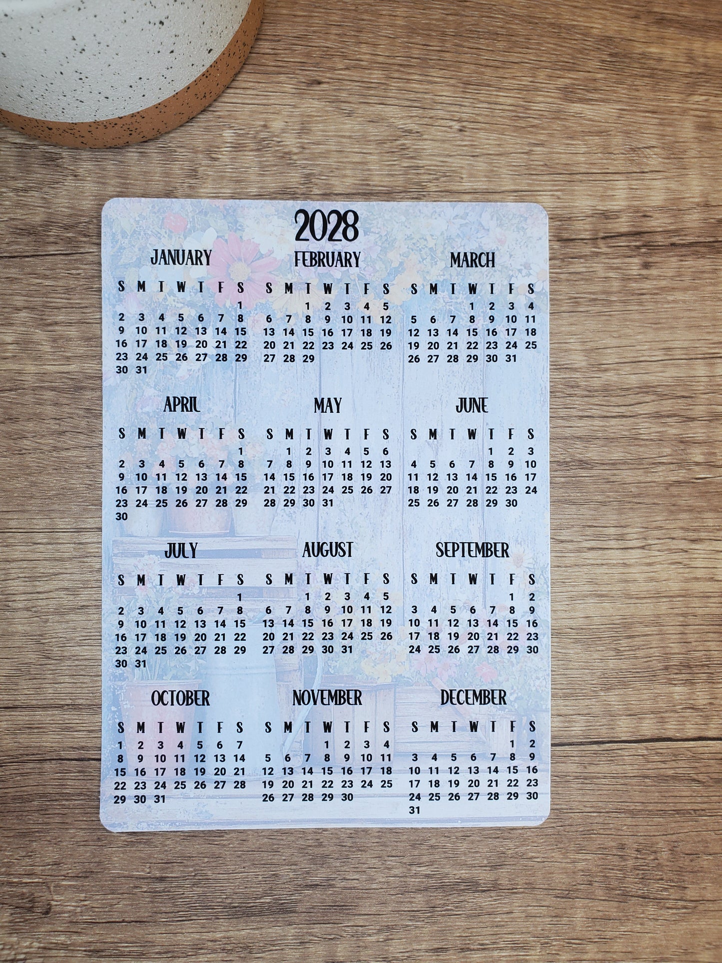 Year At A Glance Calendar Sticker Rustic and Flowers Design