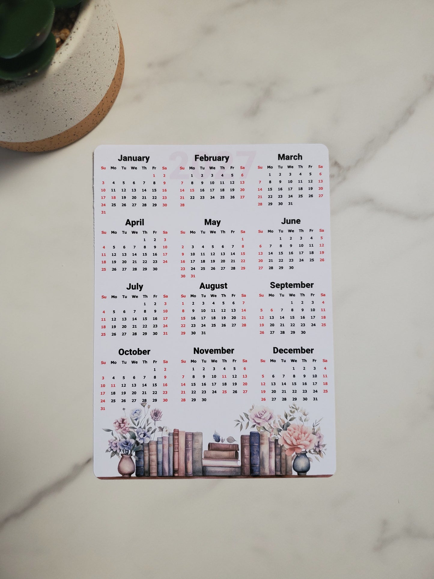 Year At A Glance Calendar Sticker - Books Design