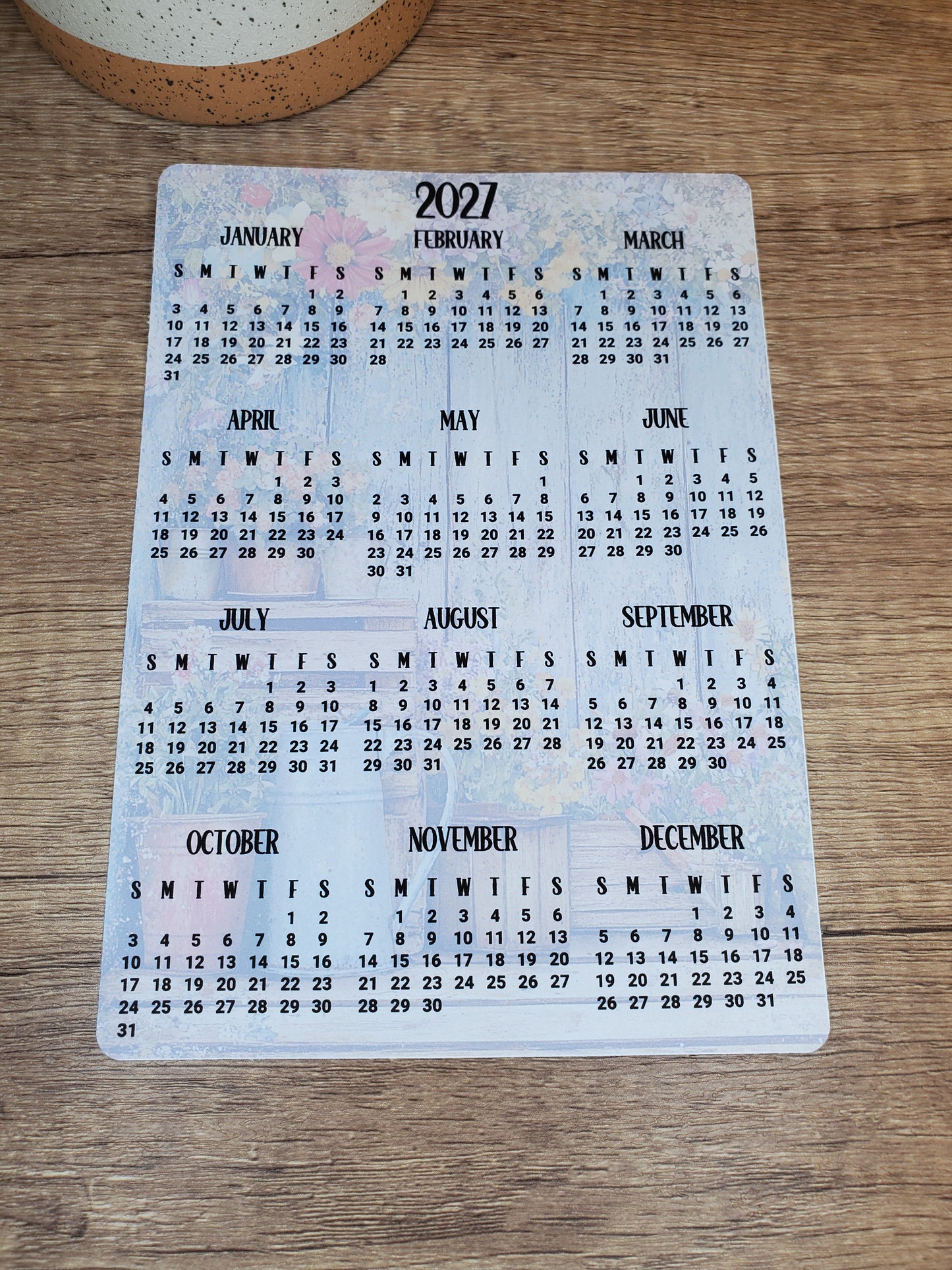 Year At A Glance Calendar Sticker Rustic and Flowers Design