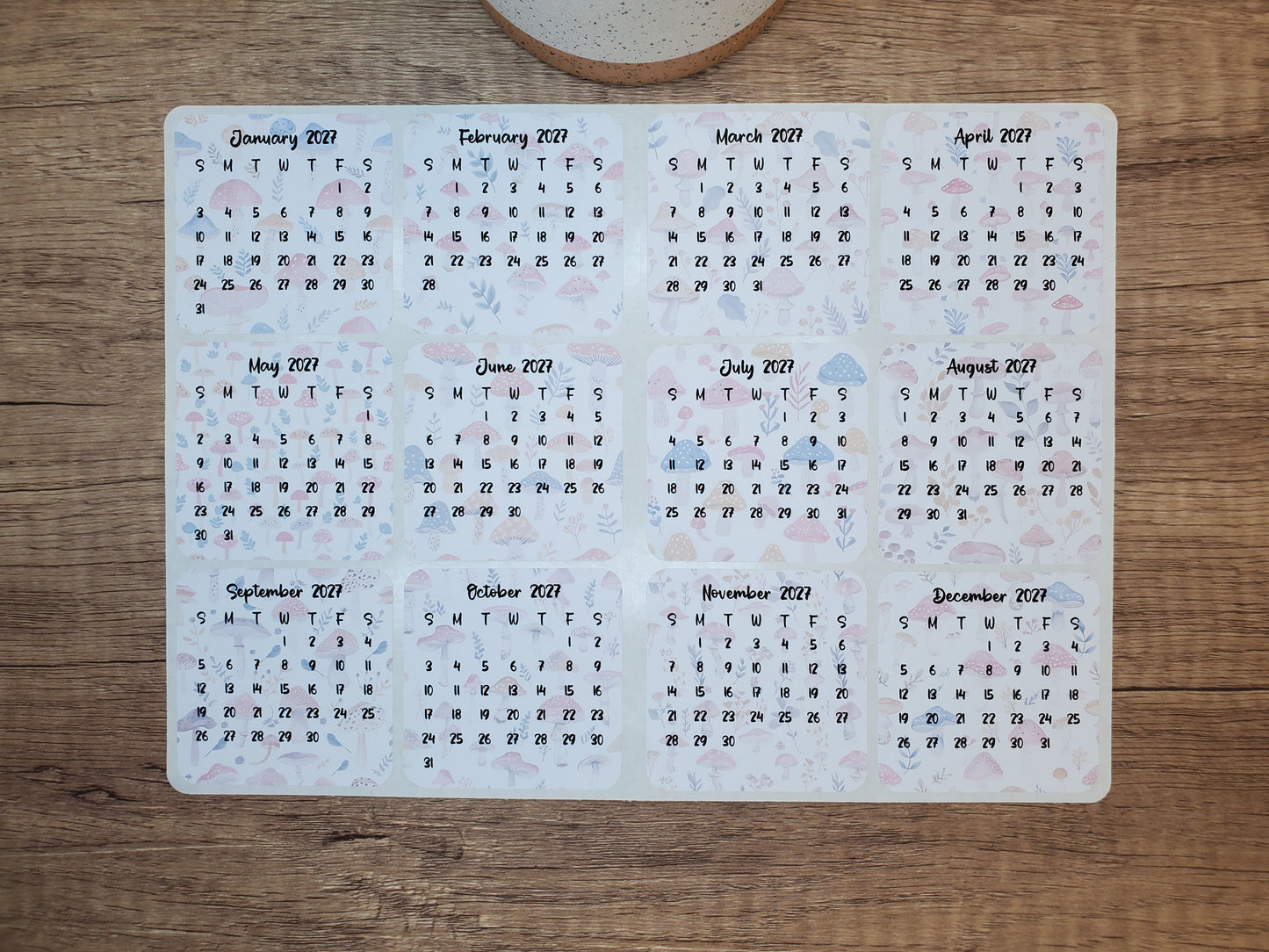 Mini Calendar Stickers with Mushrooms - Style E