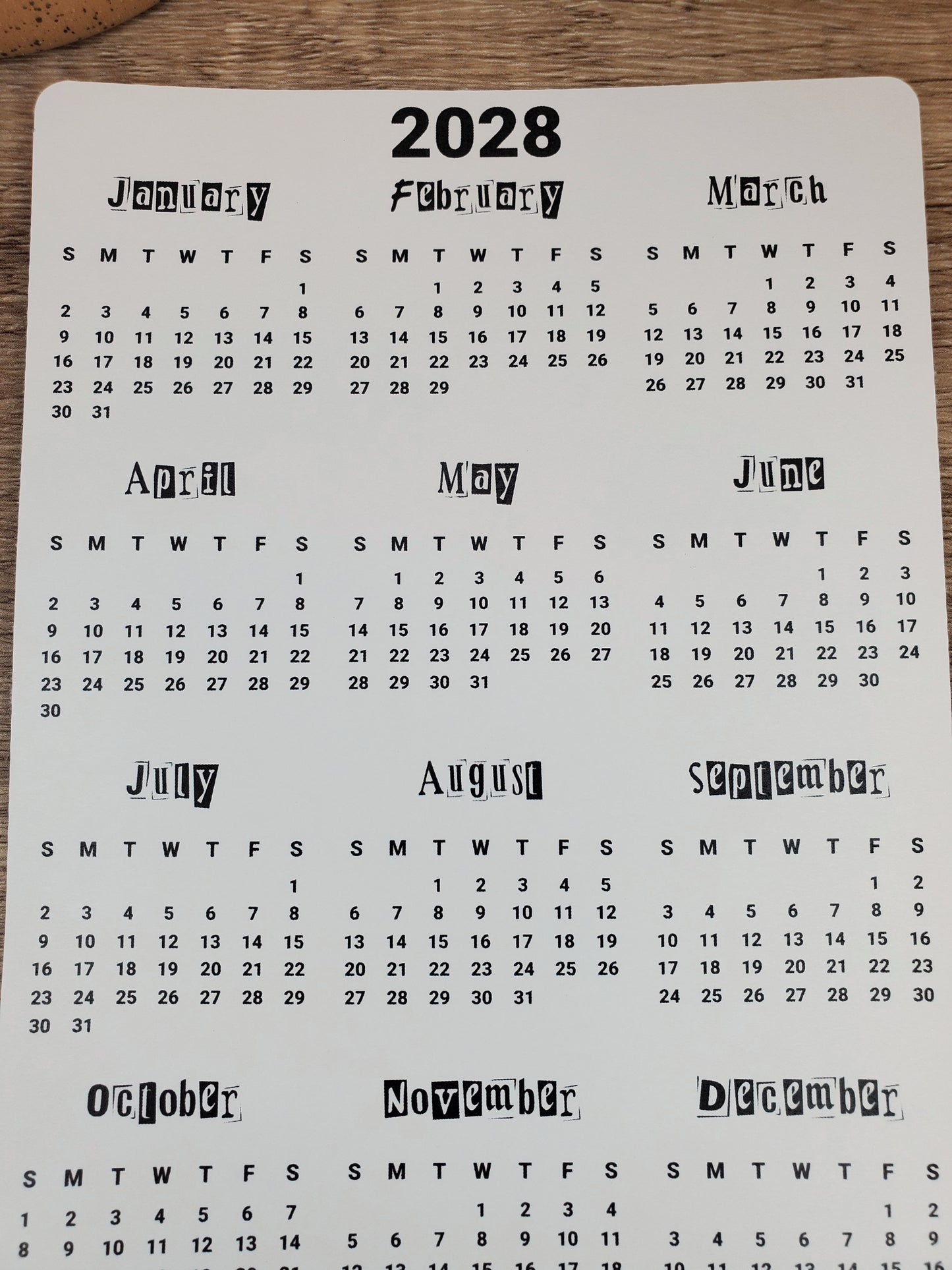 Year At A Glance Calendar Sticker Collage Month Design