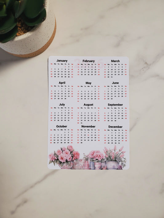 Year At A Glance Calendar Sticker - Watercolor Flowers Design