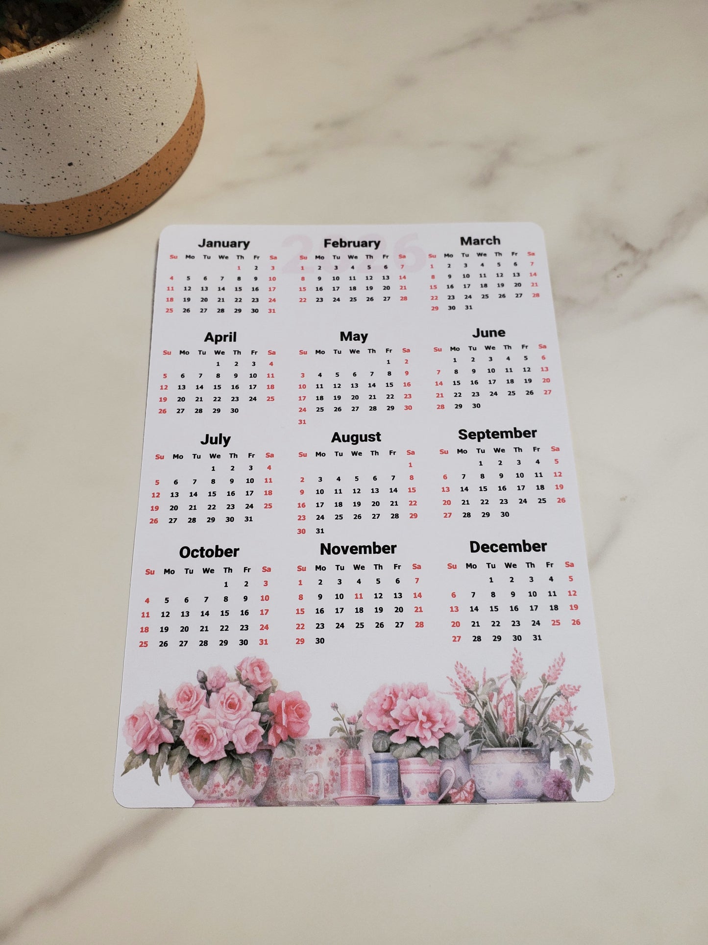 Year At A Glance Calendar Sticker - Watercolor Flowers Design