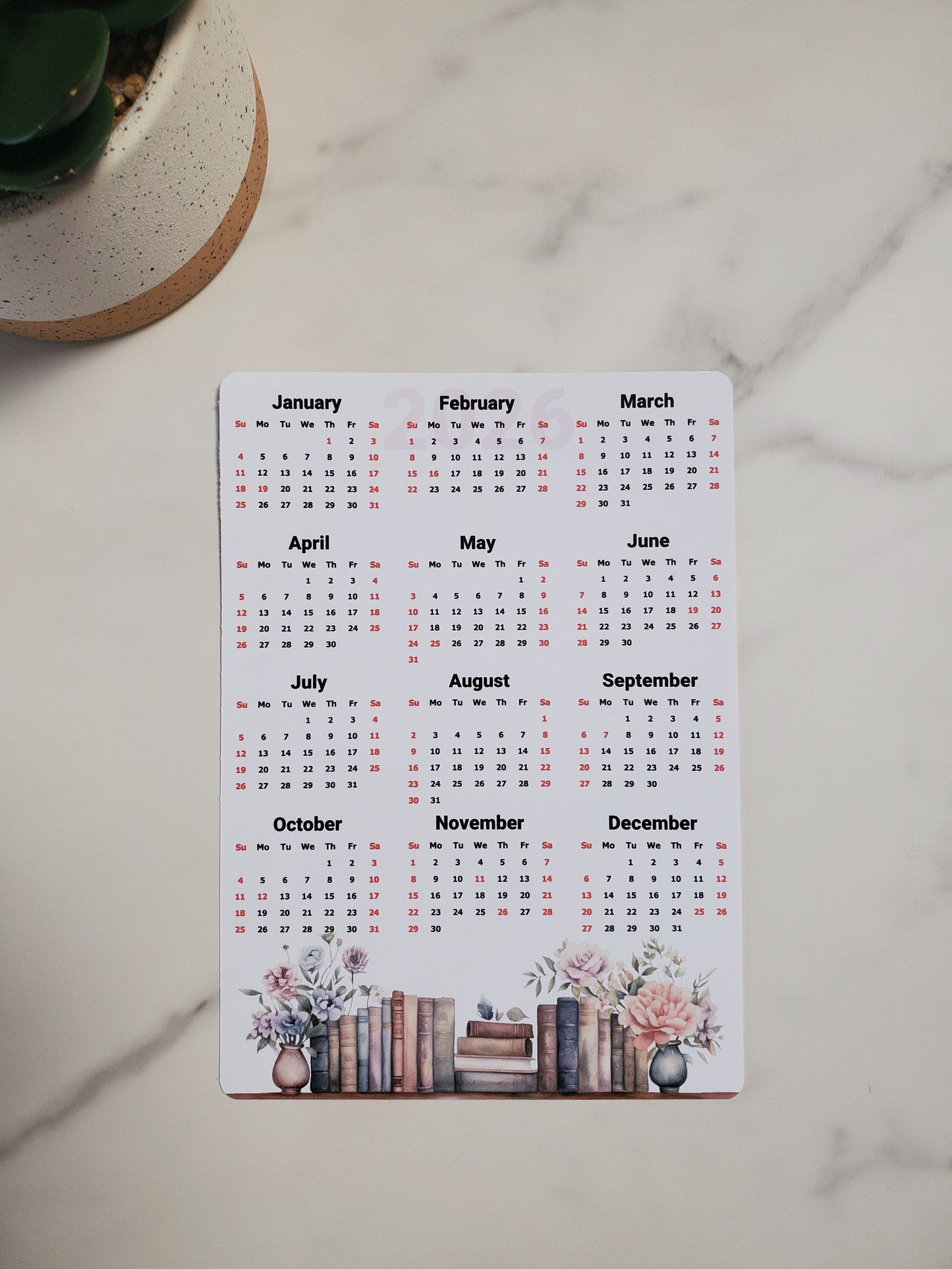 Year At A Glance Calendar Sticker - Books Design