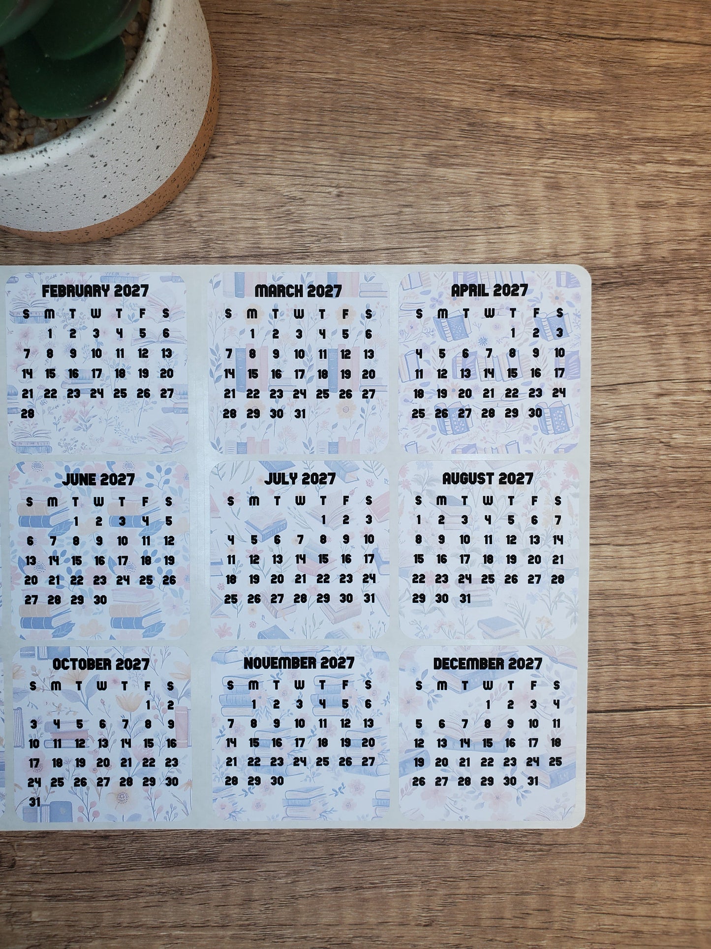 Mini Calendar Stickers with Books - Style C