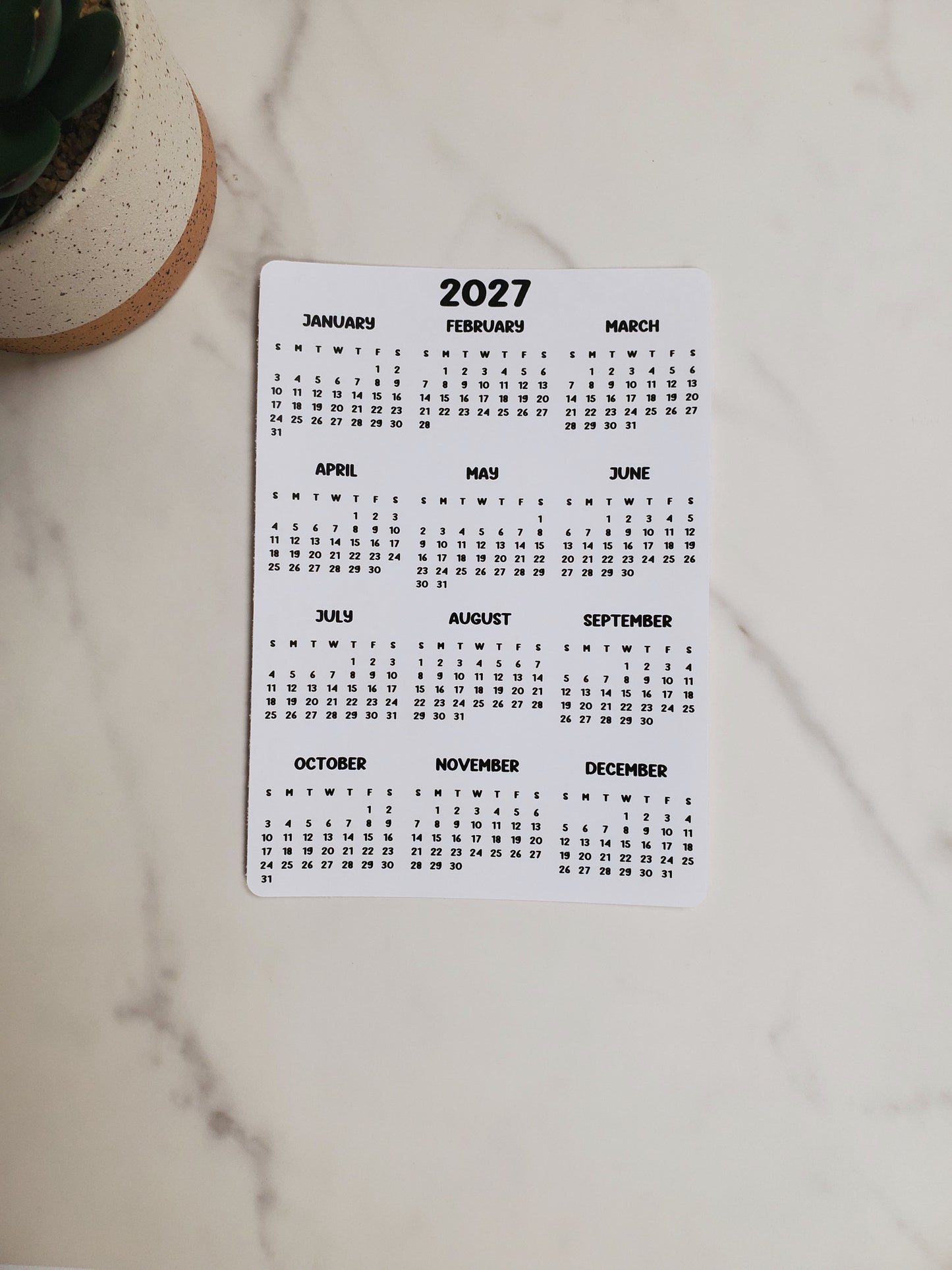 Year At A Glance Calendar Sticker Bubble Month Design
