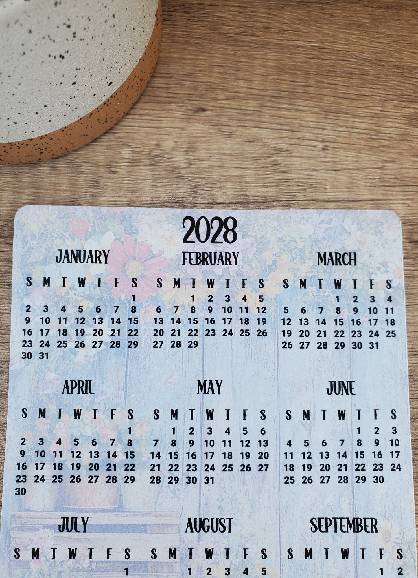 Year At A Glance Calendar Sticker Rustic and Flowers Design
