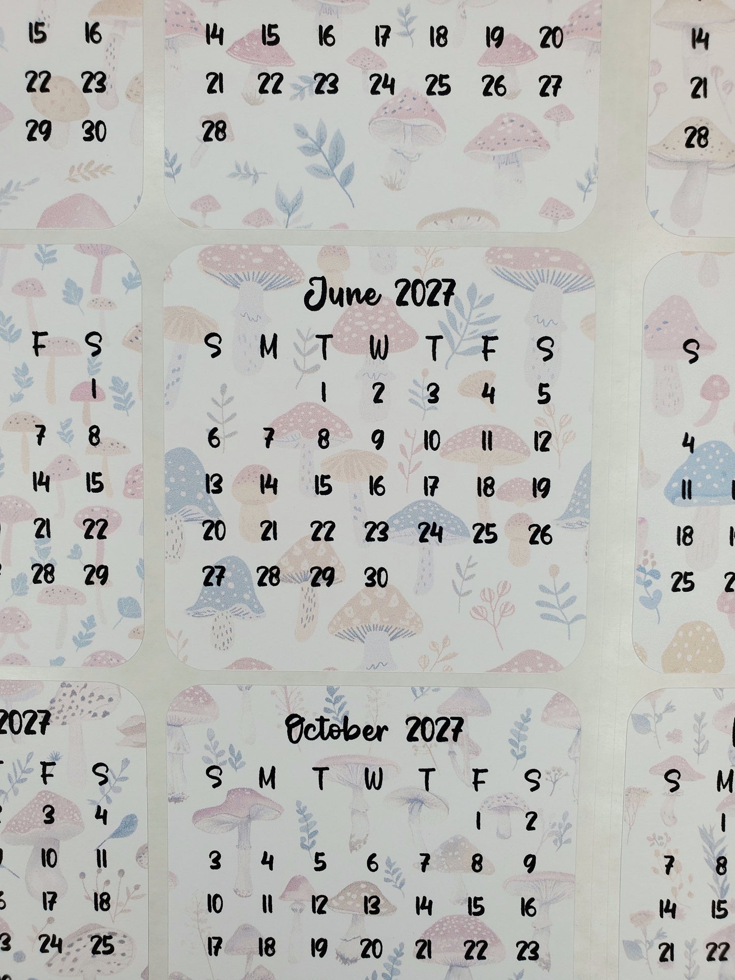 Mini Calendar Stickers with Mushrooms - Style E