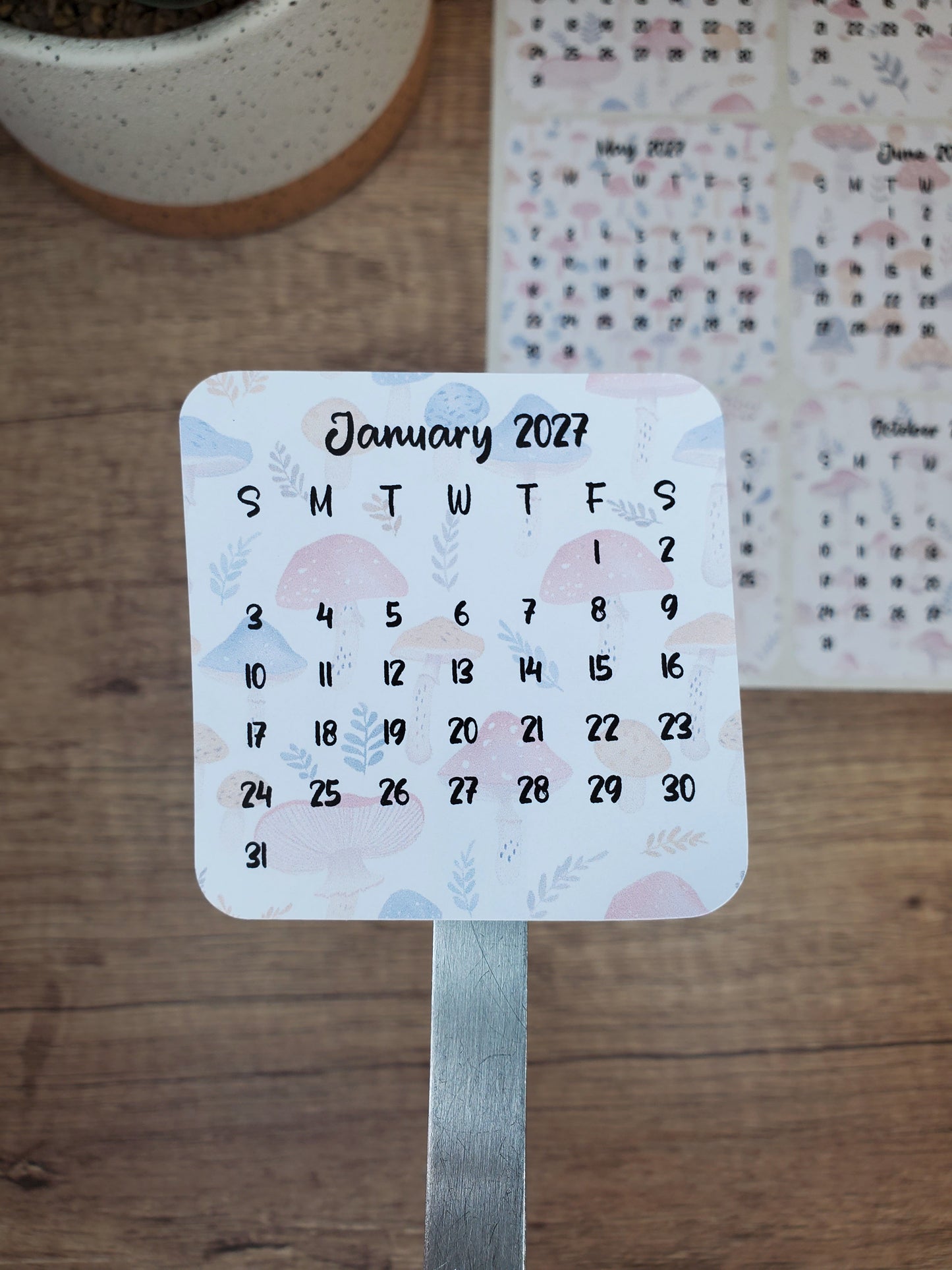 Mini Calendar Stickers with Mushrooms - Style E