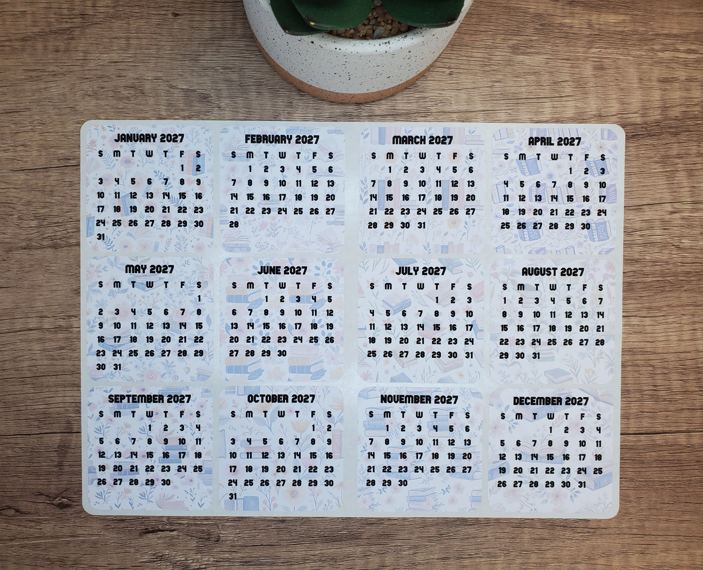 Mini Calendar Stickers with Books - Style C