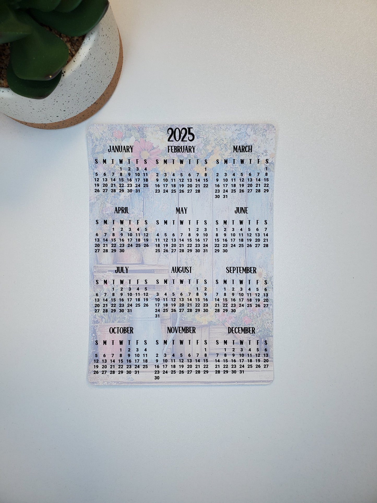 Year At A Glance Calendar Sticker Rustic and Flowers Design