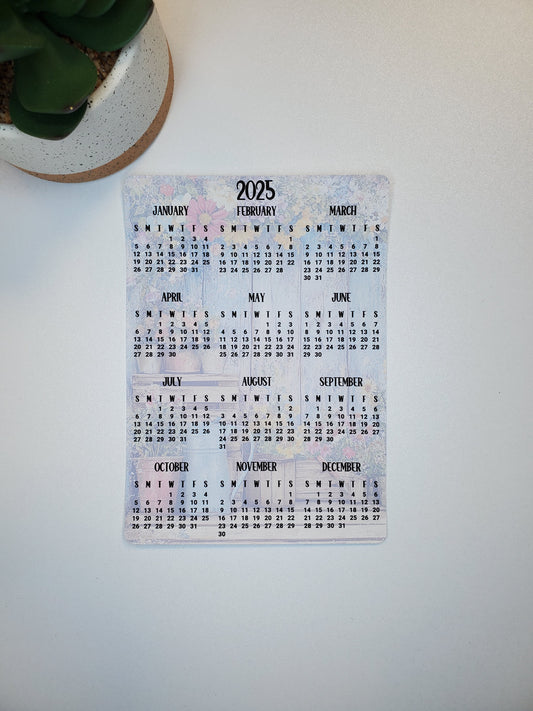 Year At A Glance Calendar Sticker Rustic and Flowers Design