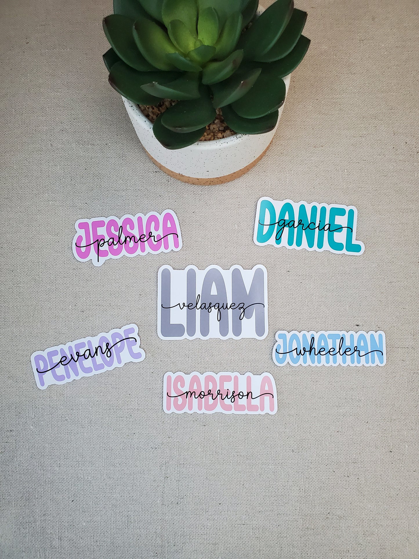 Custom Name Sticker - Last Name Overlaps First Name