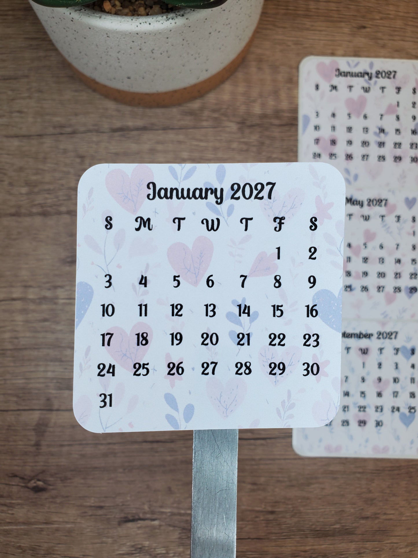 Mini Calendar Stickers with Hearts - Style D