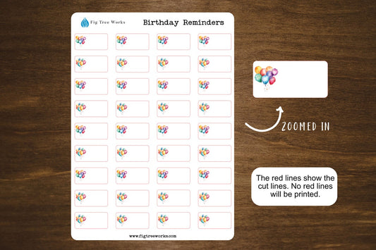 Birthday Planner Stickers | Birthday Reminders Sticker Sheet | Kiss Cut, Matte Finish
