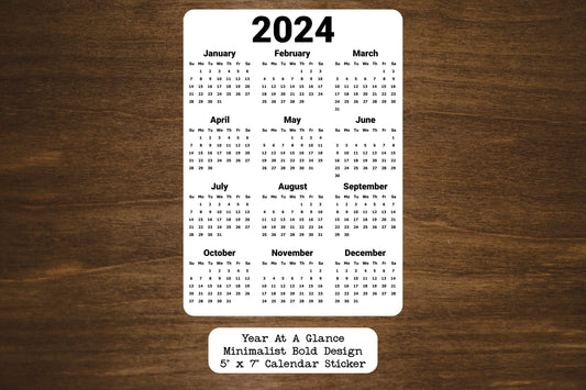 Year At A Glance Calendar Sticker - Minimalist Bold Design