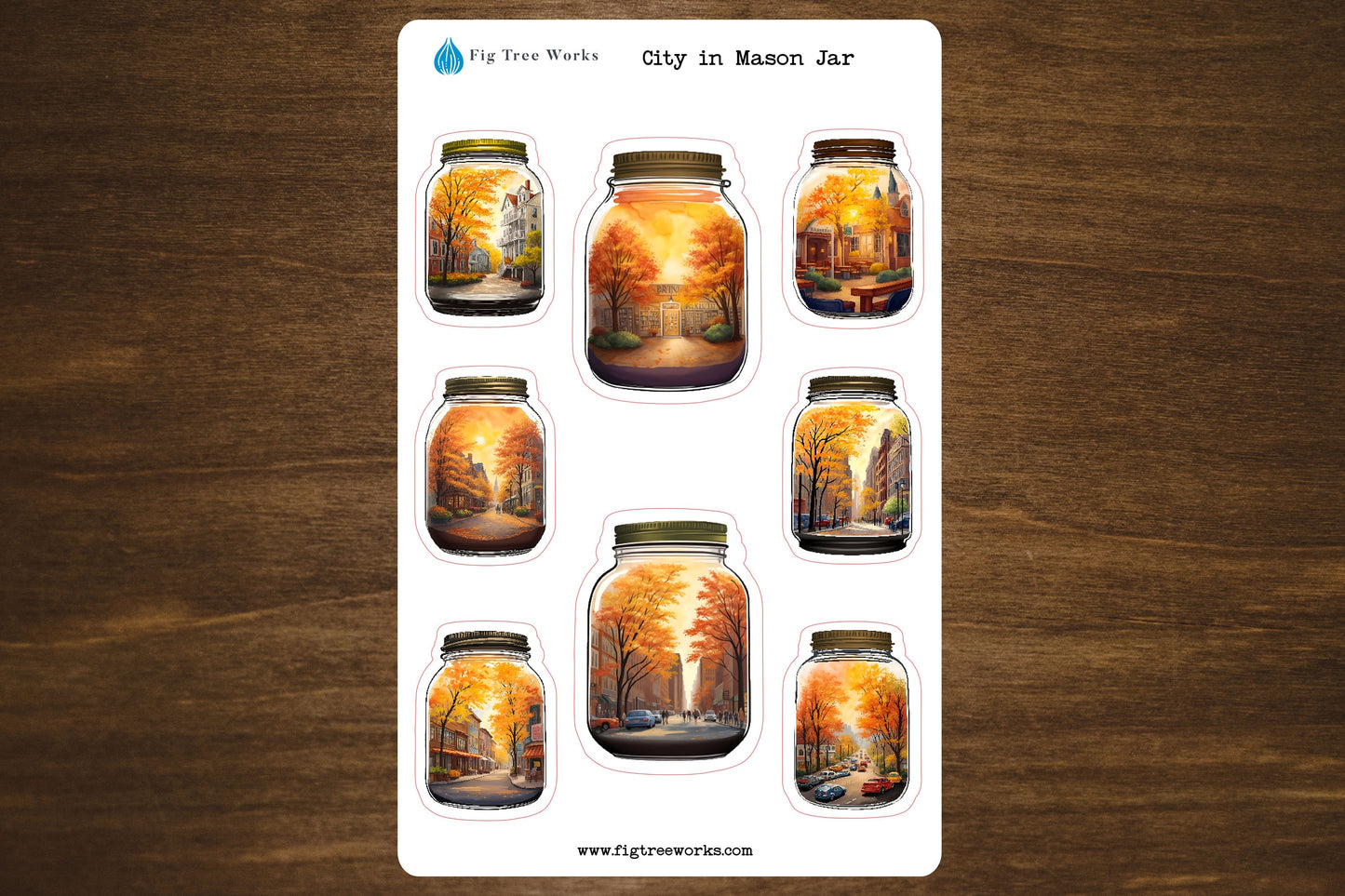 City in Mason Jar Sticker Sheet