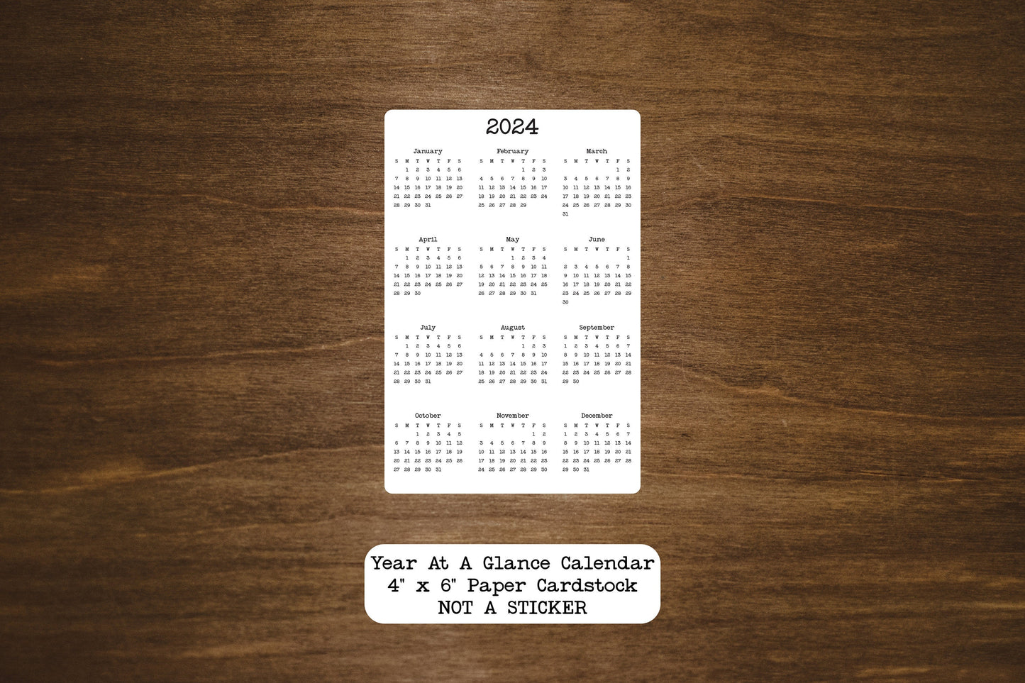 Year At A Glance Cardstock Calendar 4" x 6"