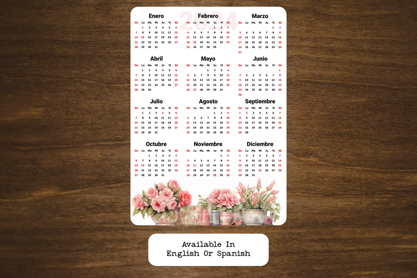 Year At A Glance Calendar Sticker - Watercolor Flowers Design