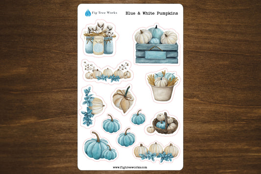 Blue and White Pumpkins Sticker Sheet