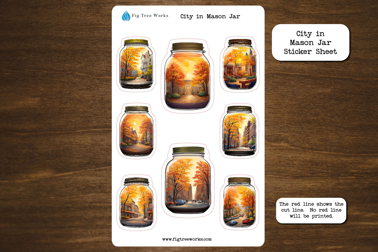 City in Mason Jar Sticker Sheet