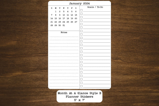 Month At A Glance Calendar Stickers - Style B
