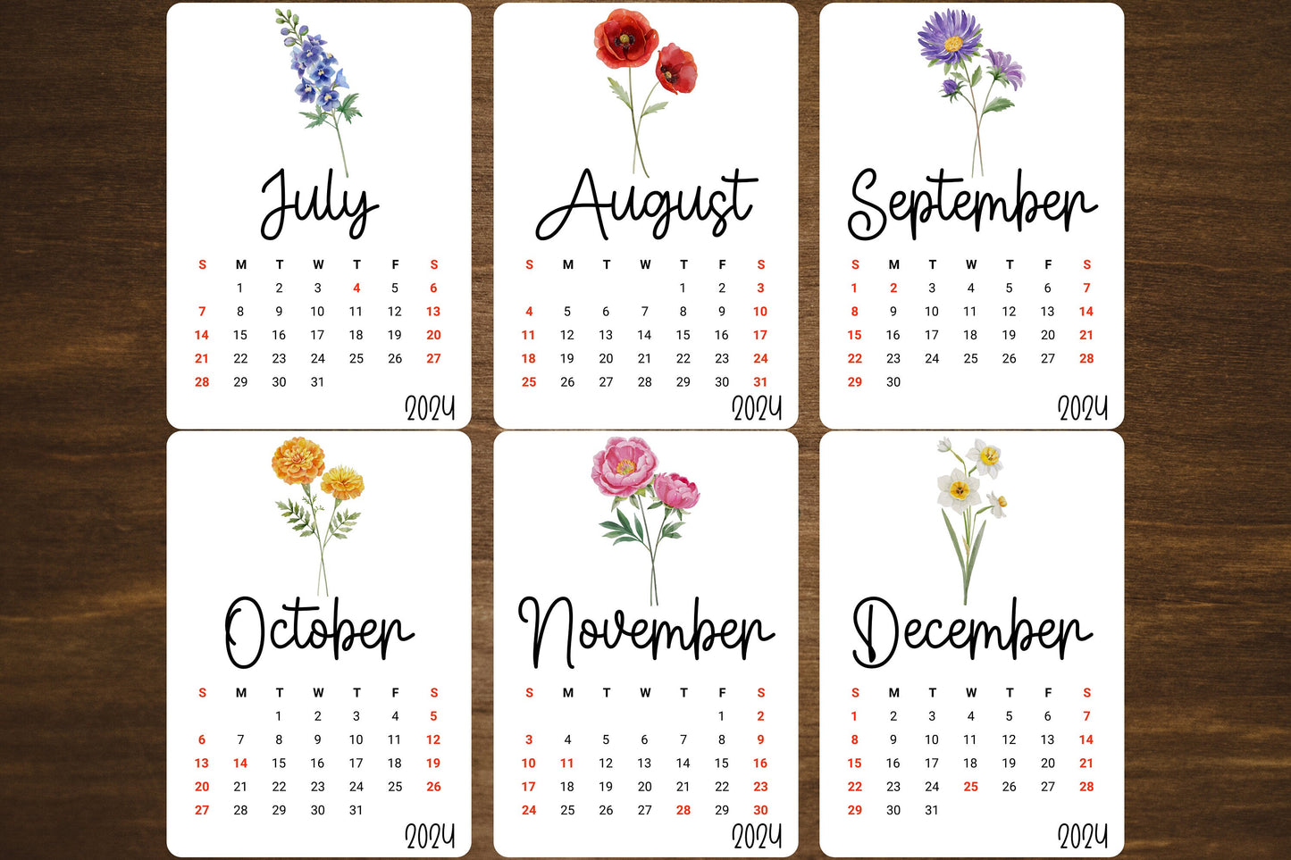 Large Calendar Stickers - Birth Flower Design