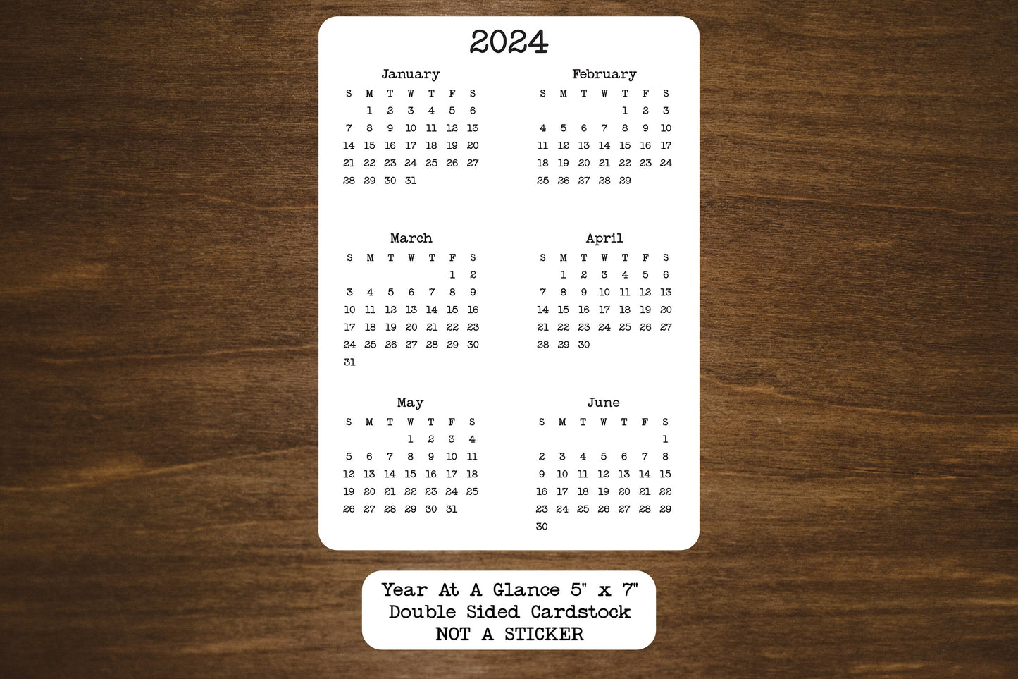 Year At A Glance Cardstock Calendar Double Sided