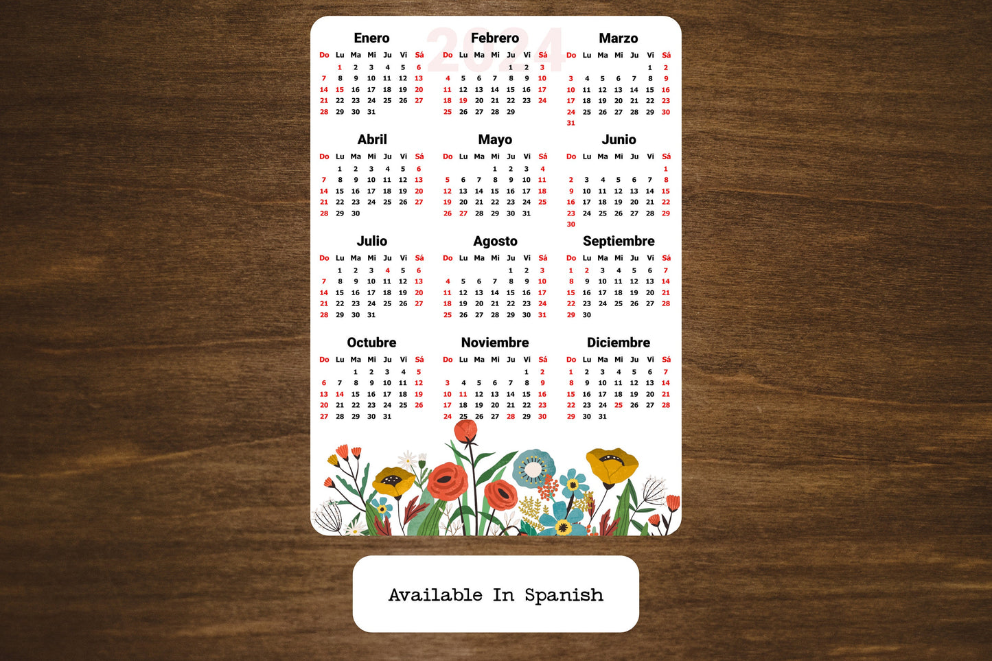 Year At A Glance Calendar Sticker - Wildflowers Design