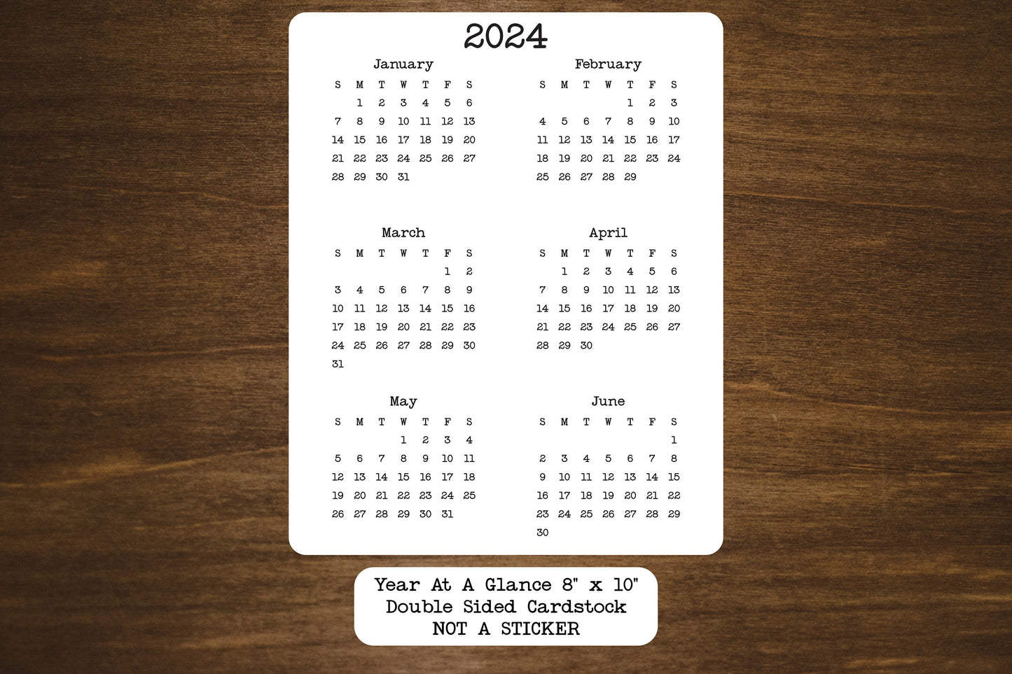 Year At A Glance Cardstock Calendar Double Sided 8" x 10"