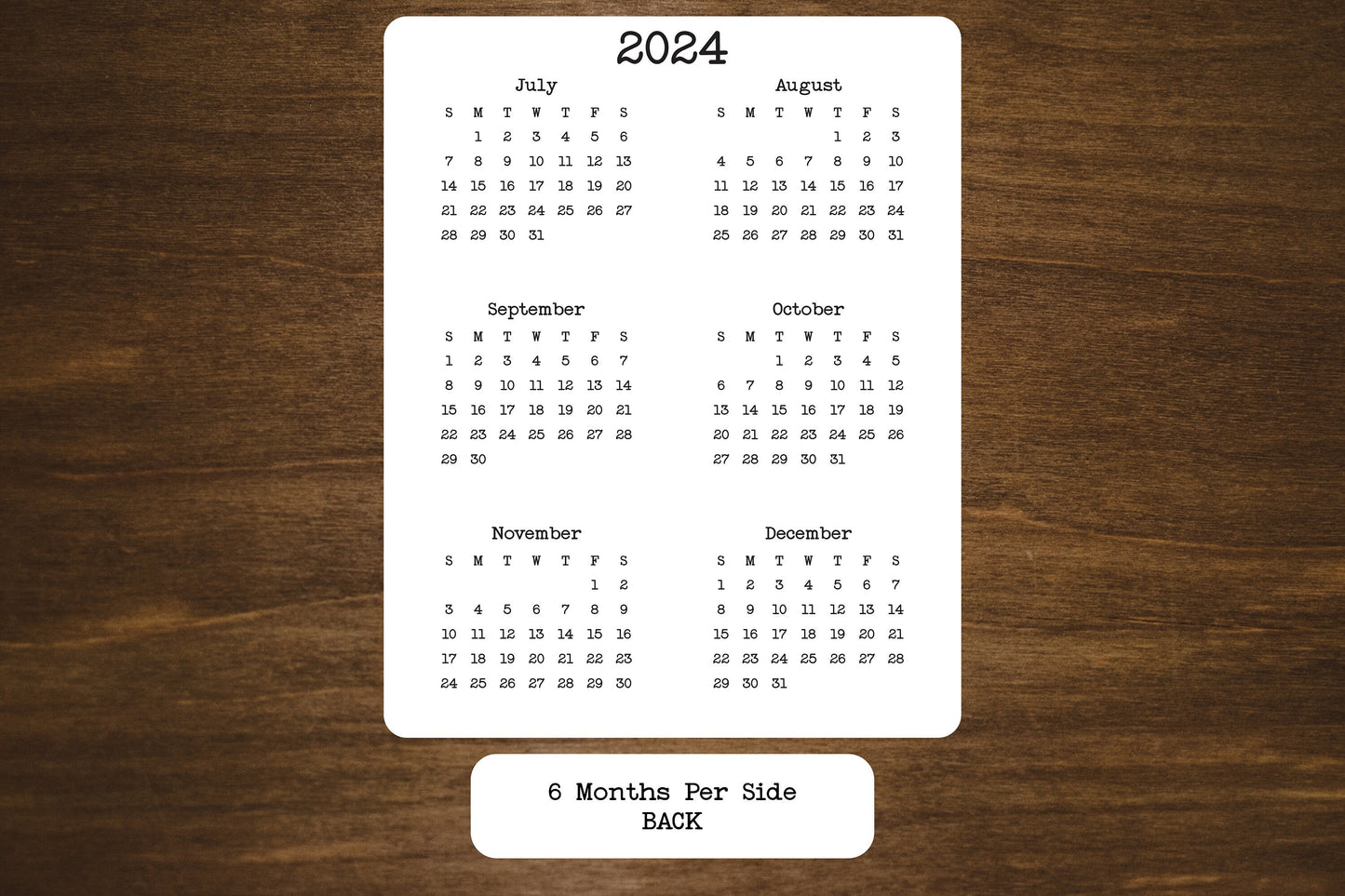 Year At A Glance Cardstock Calendar Double Sided 8" x 10"